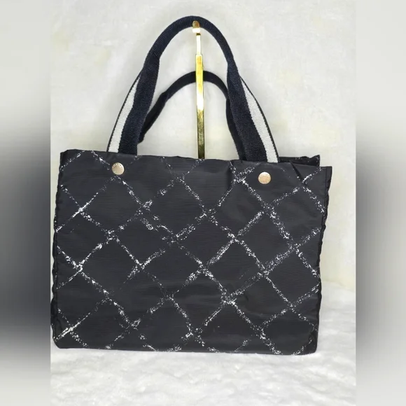 Chanel Authentic Women's Luxury Bag Travel Line Tote Printed Black Nylo… - Picture 1 of 16